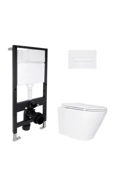 Готове рішення Qtap для ванної кімнати: підвісний унітаз Swan Ultra Quiet 485x360x320 + комплект інсталяції Standard (лінійна клавіша White)
