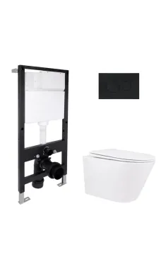 Готове рішення Qtap для ванної кімнати: підвісний унітаз Swan Rimless 520x360x320 + комплект інсталяції Standard (кругла клавіша Black)