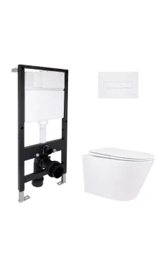 Готове рішення Qtap для ванної кімнати: підвісний унітаз Swan Rimless 520x360x320 + комплект інсталяції Standard (лінійна клавіша White)