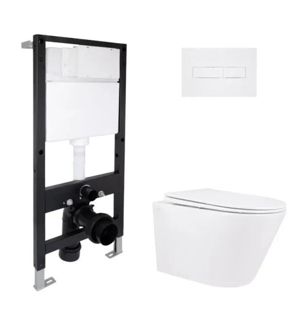 Готове рішення Qtap для ванної кімнати: підвісний унітаз Swan Rimless 520x360x320 + комплект інсталяції Standard (лінійна клавіша White) фото - 1