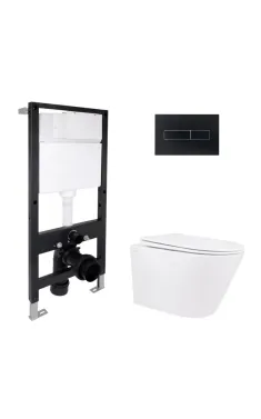 Готове рішення Qtap для ванної кімнати: підвісний унітаз Swan Rimless 520x360x320 + комплект інсталяції Standard (лінійна клавіша Black)