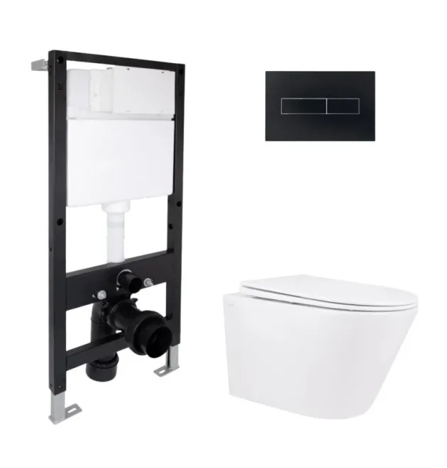 Готове рішення Qtap для ванної кімнати: підвісний унітаз Swan Rimless 520x360x320 + комплект інсталяції Standard (лінійна клавіша Black) фото - 1