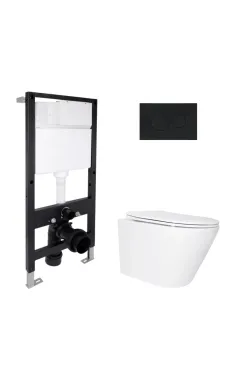Готове рішення Qtap для ванної кімнати: підвісний унітаз Swan Ultra Quiet 520x360x320 + комплект інсталяції Standard (кругла клавіша Black)