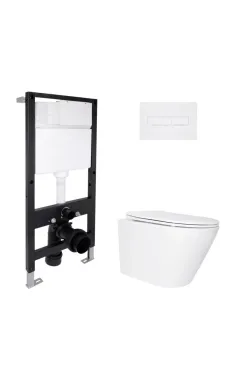 Готове рішення Qtap для ванної кімнати: підвісний унітаз Swan Ultra Quiet 520x360x320 + комплект інсталяції Standard (лінійна клавіша White)