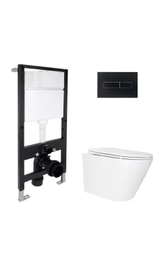 Готове рішення Qtap для ванної кімнати: підвісний унітаз Swan Ultra Quiet 520x360x320 + комплект інсталяції Standard (лінійна клавіша Black)