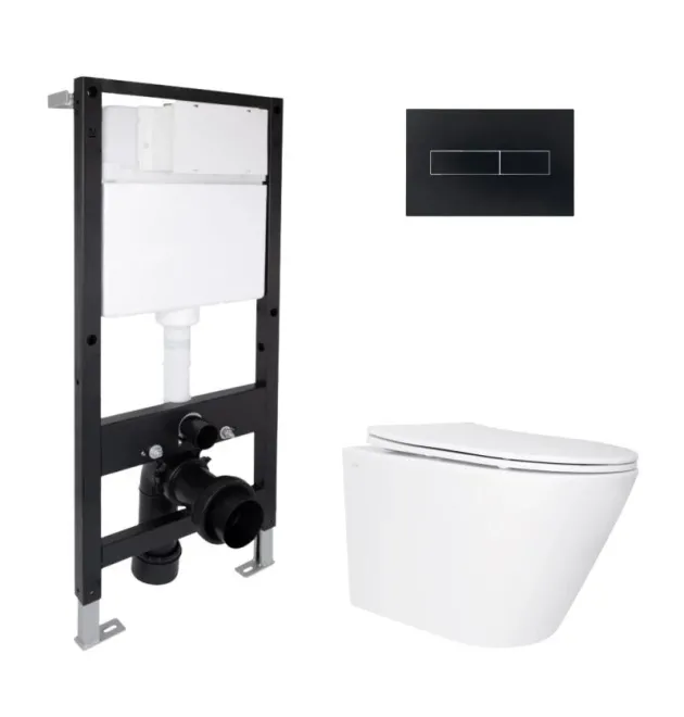 Готовое решение Qtap для ванной комнаты: подвесной унитаз Swan Ultra Quiet 520x360x320 + комплект инсталляции Standard (линейная кнопка Black) фото - 1