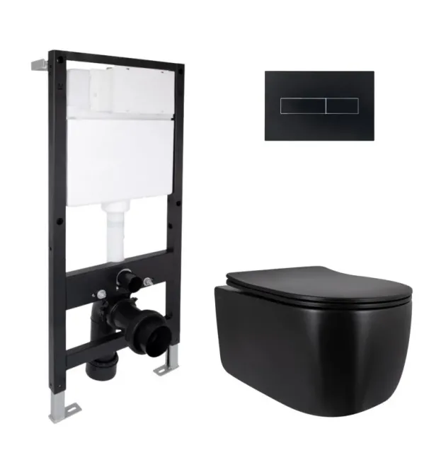 Готовое решение Qtap для ванной комнаты: подвесной унитаз Taurus Ultra Quiet 515x360x350 + комплект инсталляции Standard (линейная кнопка Black) фото - 1