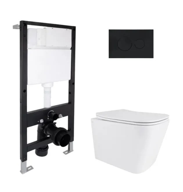 Комплект інсталяції з підвісним унітазом Qtap Tern Ultra Quiet 490×365×325, серія Standard, кругла клавіша Black