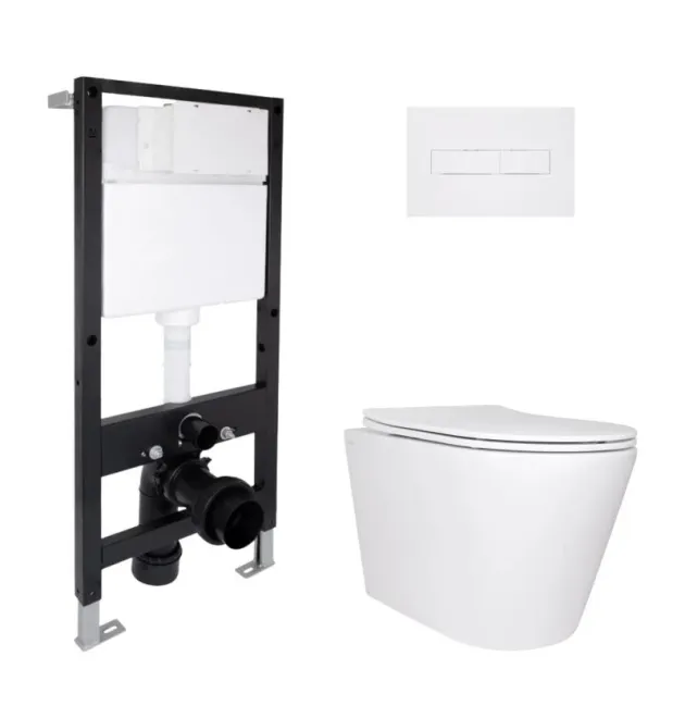 Комплект инсталляции с подвесным унитазом Qtap Scorpio Ultra Quiet 520×365×365, линейная кнопка White