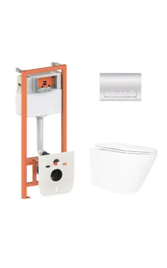 Комплект інсталяції Qtap Nest 4 в 1 з підвісним унітазом Swan Ultra Quiet 520×360×320, лінійна клавіша Chrome