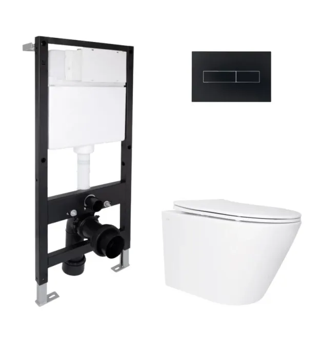 Комплект інсталяції Qtap Standard з підвісним унітазом Swan Ultra Quiet 520×360×320, лінійна клавіша Black
