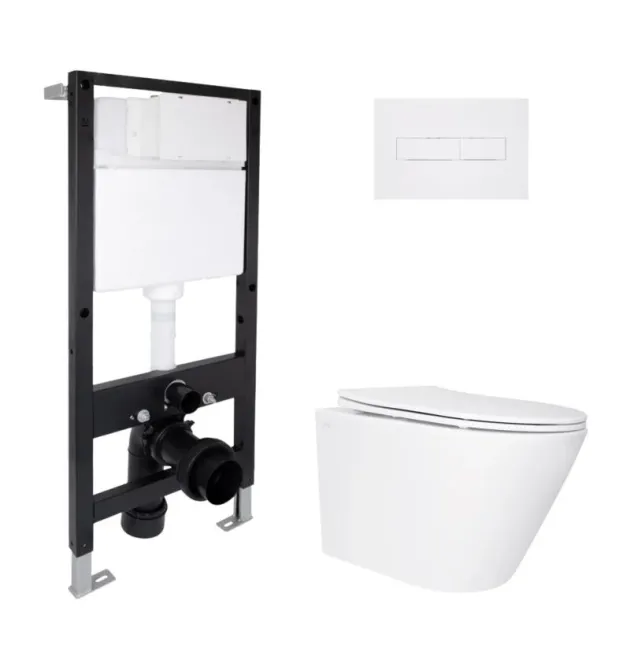 Комплект інсталяції Qtap Standard з підвісним унітазом Swan Ultra Quiet 485×360×320, лінійна клавіша White