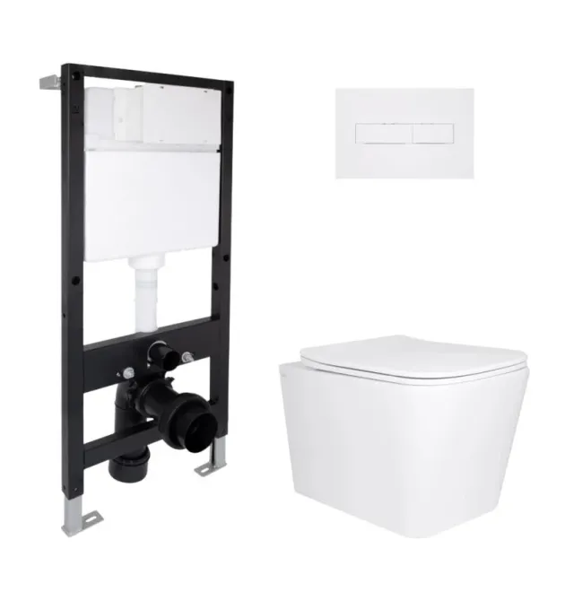 Комплект инсталляции Qtap Standard с подвесным унитазом Tern Ultra Quiet 525×345×360 мм и линейной кнопкой White