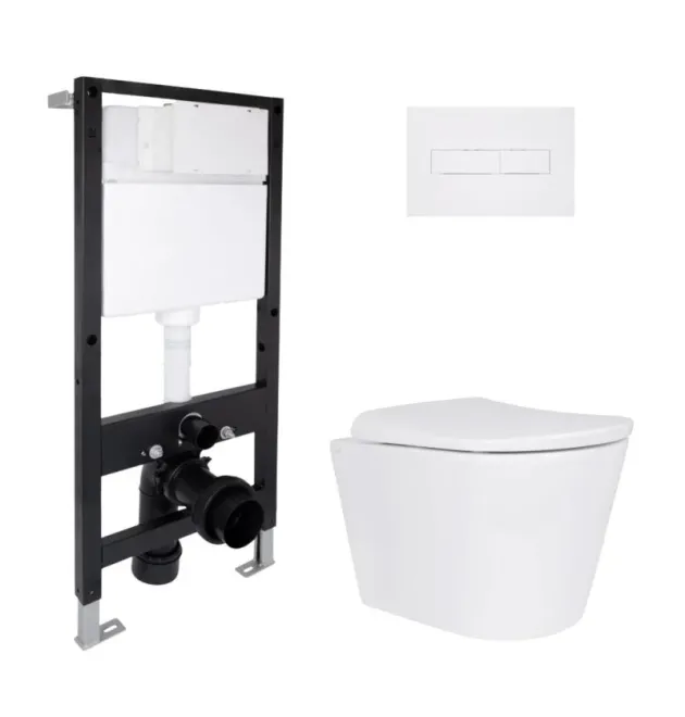 Комплект инсталляции Qtap Standard с подвесным унитазом Scorpio ML Ultra Quiet с сиденьем, 520×365×365, кнопка смыва White