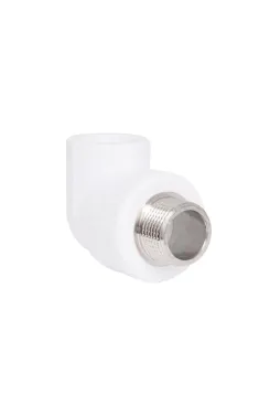 Кут PPR Blue Ocean 90° 25х3/4″, зовнішня різьба, білий, під ключ