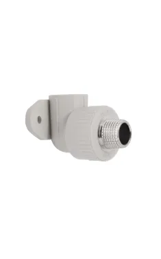 Кутник поліпропіленовий PPR 90° 20×1/2″ із зовнішньою різьбою, настінний, з кріпленням Blue Ocean