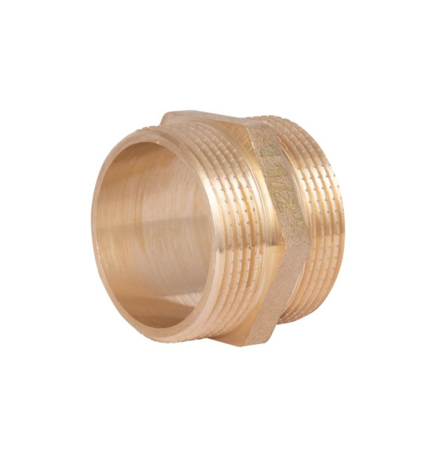 Латунний ніпель рівнопрохідний SD Plus 1 1/2″ х 1 1/2″, жовтий