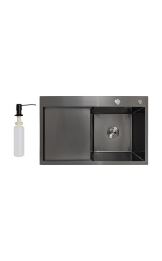 Мийка кухонна інтегрована чорна PVD з крилом ліворуч Lidz Handmade H7849BL Brushed Black 3,0/1,0 мм