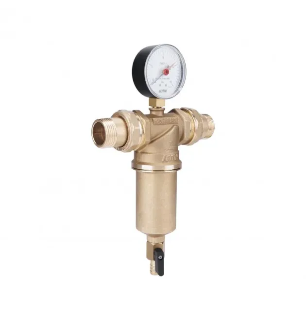 Самопромывной фильтр ICMA №751 с манометром, 1″ x 1″, для закрытых систем, с накидной гайкой