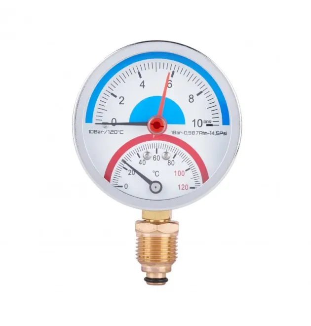 Термоманометр Standart d80 мм, 1/2″ із нижнім підключенням, 0–10 бар, 0–120 °С, Thermo Alliance