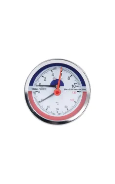 Термоманометр Thermo Alliance Standart d80 мм, 1/2″З, заднє підключення, 0–10 бар, 0–120 °C, латунь