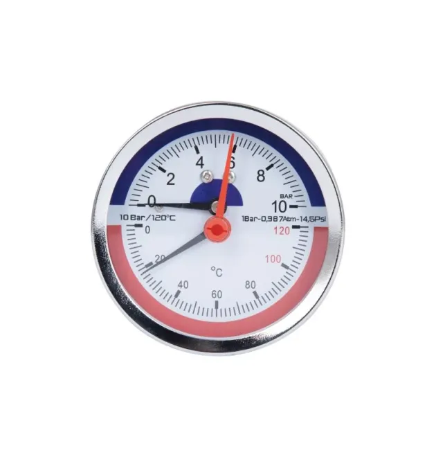 Термоманометр Thermo Alliance Standart d80 мм, 1/2″З, заднє підключення, 0–10 бар, 0–120 °C, латунь