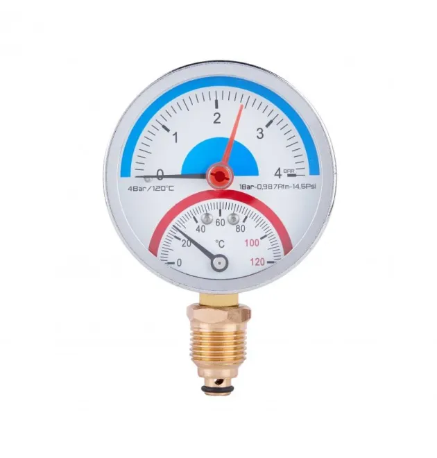 Термоманометр Thermo Alliance Standart d80 мм, 1/2″ із нижнім підключенням, 0–4 бар, 0–120 °С