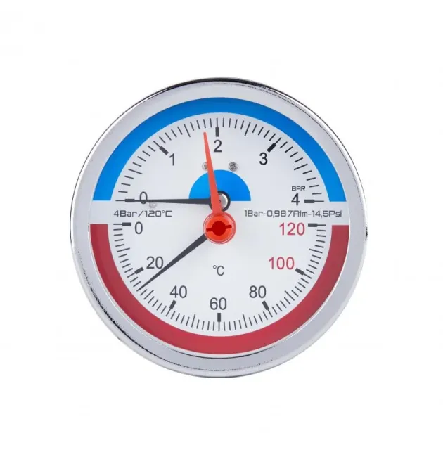 Термоманометр Thermo Alliance Standart d80 мм, 1/2″З, заднє підключення, 0–4 бар, 0–120 °C, латунь