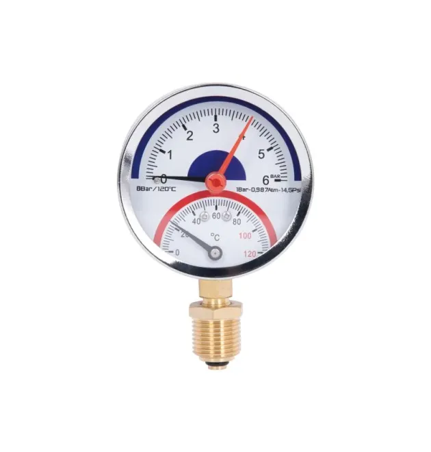 Термоманометр Thermo Alliance Standart d80 мм, 1/2″ із нижнім підключенням, 0–6 бар, 0–120 °С