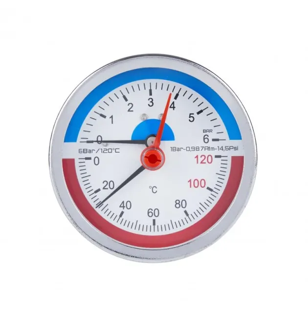 Термоманометр Thermo Alliance Standart d80 мм, 1/2″З, заднє підключення, 0–6 бар, 0–120 °C, латунь