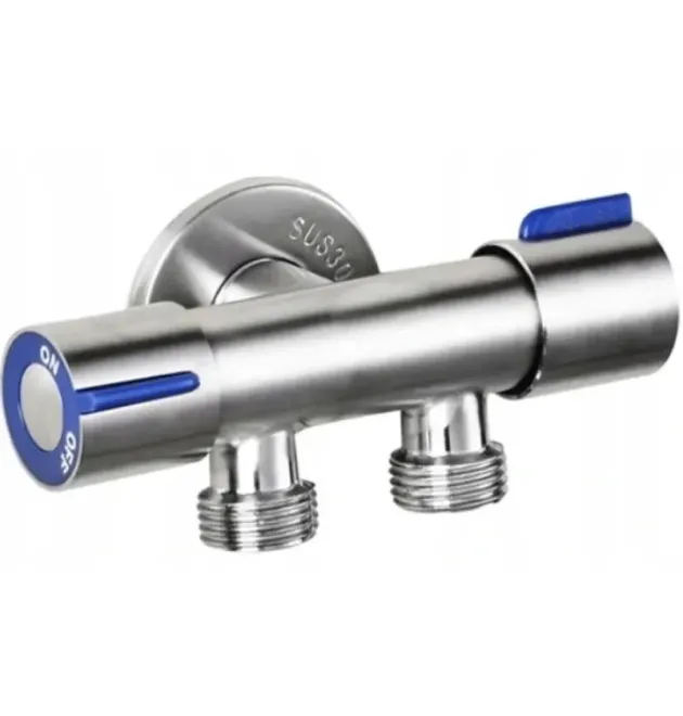 Кран для подключения сантехприборов Champion VAL-11-1/2x1/2x1/2 из нержавеющей стали SUS304 (синий) (CH6541) фото - 1
