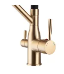 Змішувач для кухні MIXXUS PREMIUM GRAVITY 021 із гнучким виливом та виходом для питної води, матове золото, чорний — фото 3