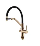 Змішувач для кухні MIXXUS PREMIUM GRAVITY 021 із гнучким виливом та виходом для питної води, матове золото, чорний — фото 7