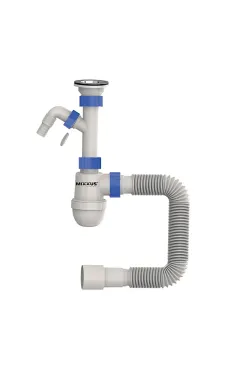 Сифон для умивальника MIXXUS SU-02-B 1 1/2″x40 з литим випуском та відводом для пральної машини (MI8185)