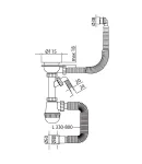 Сифон для кухонної мийки MIXXUS 3 1/2″x40 з пластиковою чорною сіткою, відводом для пральної машини та гнучким — фото 2