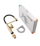 Смеситель для кухни MIXXUS PREMIUM PULL 017 BRUSHED GOLD REFL.BLACK с гибким силиконовым изливом, матовое золото и — фото 2
