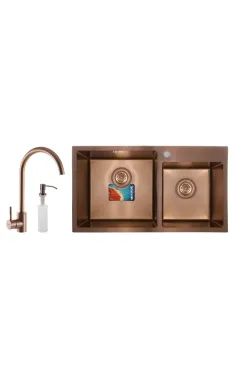 Комплект: мийка, змішувач, диспенсер MIXXUS SET-7843D-220x1.0-PVD-BRONZE (Колір бронза) (MX0586)