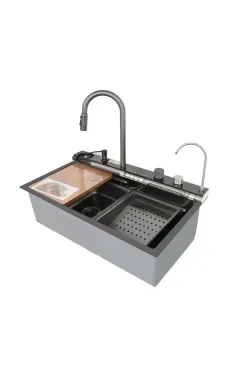 Мойка Workstation MIXXUS MH7546-SET-07 DECOR NANO-BLACK со встроенным смесителем