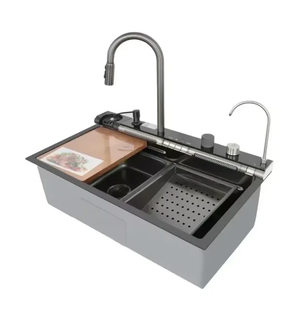 Мойка Workstation MIXXUS MH7546-SET-07 DECOR NANO-BLACK со встроенным смесителем фото - 1