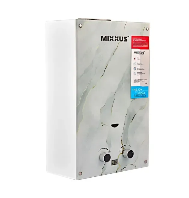 Газова колонка MIXXUS GWH-0510 BASIC GLASS димохідна 10 л/хв (панель зі скла з малюнком) (WH0026) фото - 1