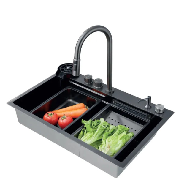 Мойка Workstation ZERIX ZH7546-SET-01 NANO-BLACK со встроенным смесителем фото - 1