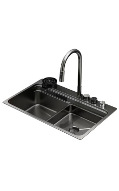 Мийка Workstation ZERIX ZH7548-SET-03 NANO-BLACK з вбудованим змішувачем