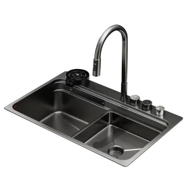 Мойка Workstation ZERIX ZH7548-SET-03 NANO-BLACK со встроенным смесителем фото - 1