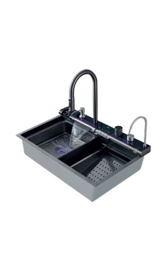 Мийка Zerix ZH7546-SET-04 DECOR Nano-Black з вбудованим змішувачем з нерж. сталі (ZM5578)