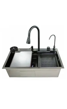 Мойка Workstation ZERIX ZH7546-SET-06 MICRO DECOR GRAPHITE со встроенным смесителем