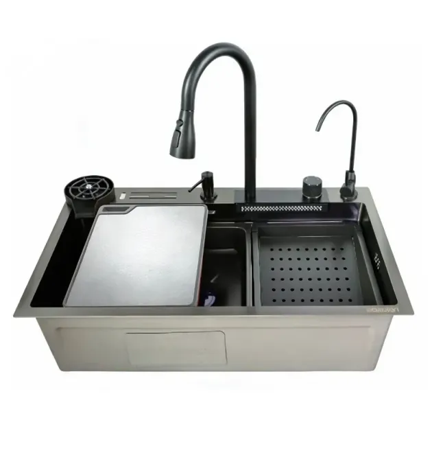 Мойка Workstation ZERIX ZH7546-SET-06 MICRO DECOR GRAPHITE со встроенным смесителем фото - 1