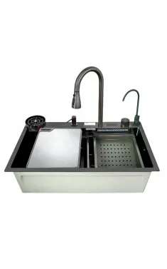Мийка Workstation ZERIX ZH7546-SET-07 MICRO DECOR GRAPHITE з вбудованим змішувачем