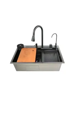 Мийка багатофункціональна Zerix ZH7546-SET-06 DECOR NANO-BLACK з вбудованим змішувачем (ZX5681)