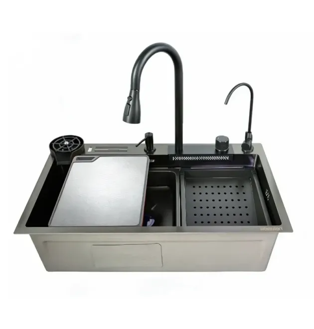 Мойка Workstation ZERIX ZH7546-SET-07 DECOR NANO-BLACK со встроенным смесителем фото - 1