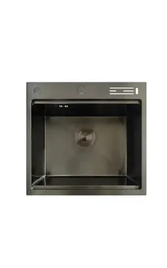Кухонна мийка MIXXUS MH5050-SK NANO-BLACK з нержавіючої сталі, графіт, зі сходинкою для сушарки та підставкою під ножі